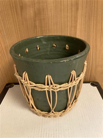 Pot Clay Rattan Rope D17 Green